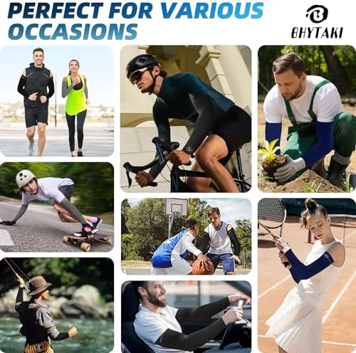 BHYTAKI UV Sun Protection Arm Sleeves, UPF 50 Sports Cooling Arm Compression Sleeves for Men Women Teenager