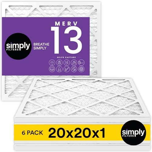 Simply 20x20x1 Air Filter, Merv 13, MPR 1500, 6 Pack, For Home AC Furnace & HVAC (Actual Size: 19.75"x19.75"x0.75") DUST, Pet, & Allergy Control