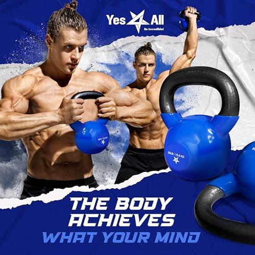 Yes4All 5-65lbs Kettlebells Vinyl Coated Cast Iron for Dumbbell Weights Exercises, Gym, Fitness, Full Body Workout Equipment Push up, Grip and Strength Training