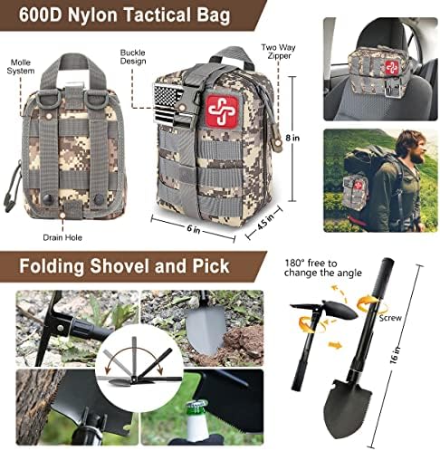 238Pcs Emergency Survival Kit and First Aid Kit, Professional Survival Gear Tool with Tactical Molle Pouch and Emergency Tent for Earthquake, Outdoor Adventure, Camping, Hiking, Hunting