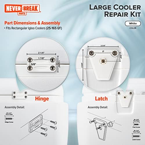 NeverBreak Parts - Igloo Cooler Replacement Parts - Large Repair Kit | High Strength Igloo Cooler Hinges Replacement with Latches | Ice Chest Repair Kit