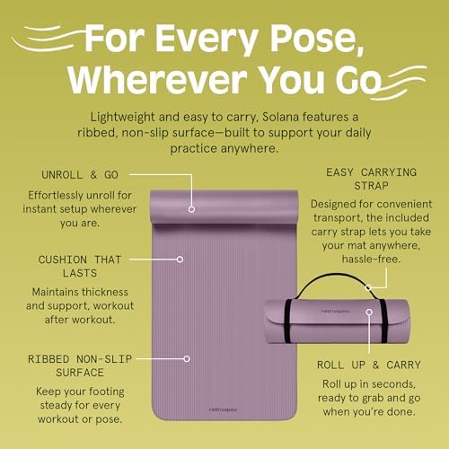 Retrospec Solana Yoga Mat 1" Thick With Nylon Carry Strap for Men & Women - Non Slip Exercise Mat for Home Yoga, Pilates, Stretching, Floor & Fitness Workouts