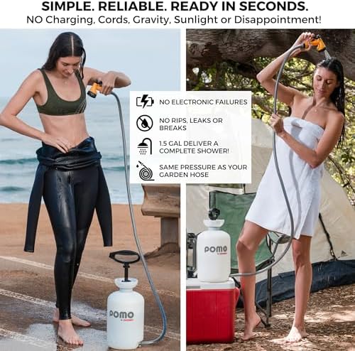 Pomo High Pressure 5L Portable Shower, Outdoor Shower, Camping Shower, Surf Rinse Kit, Beach Shower, Dog Wash, Boat Rinse, Car Shower, 1.5 Gallon Multi-use Sprayer, Hand Pump 45 PSI - No Power Needed!