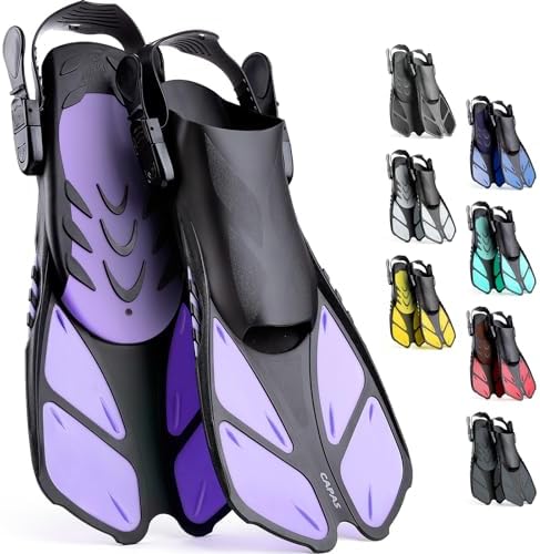 CAPAS Snorkel Fins, Swim Fins Travel Size Short Adjustable for Snorkeling Diving Adult Men Women Kids Open Heel Swimming Flippers