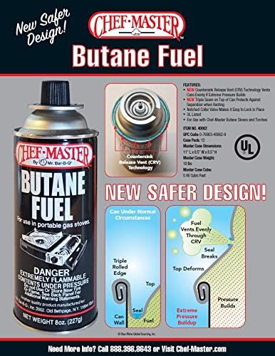 12 x 8oz. Butane Fuel Canister, Tin Canister for Tailgating, Picnics, Hikings, Road Trips, Car Campings, Butane Fuel Refill for Kitchen Torch, Portable Stove, Portable Camp Stoves by Chef Master 90340