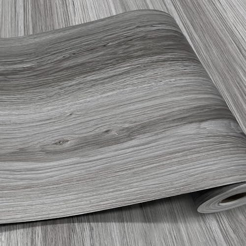 Wood Grain Peel and Stick Floor Tiles – 11.8” Width, Full Roll Length of 394" – Versatile Design for Any Space, Grey Self Adhesive Vinyl Flooring, Waterproof and Non-Slip Features