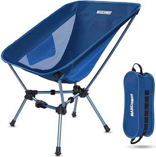 MARCHWAY Lightweight Folding Camping Chair, Stable Portable Compact for Outdoor Camp, Travel, Beach, Picnic, Festival, Hiking, Backpacking, Supports 330Lbs (Dark Blue)