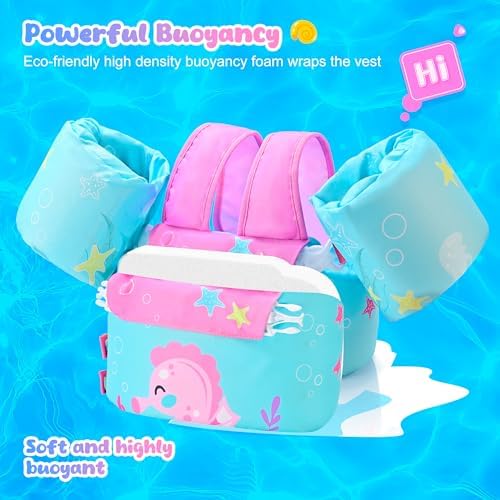 NEMONE Toddler Swim Vest for 22-70 lbs Kids Floaties Swim Jacket with Arm Water Wings for Girls Boys 2 3 4 5 6 7 Years Old Sea Beach Pool