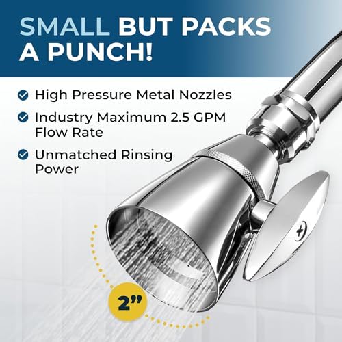 HammerHead Showers® ALL METAL 2 Inch High Pressure Shower Heads - CHROME – 2.5 GPM Shower Heads High Pressure - High Flow Shower Head with ADJUSTABLE SPRAY PATTERN - Fixed Shower Head