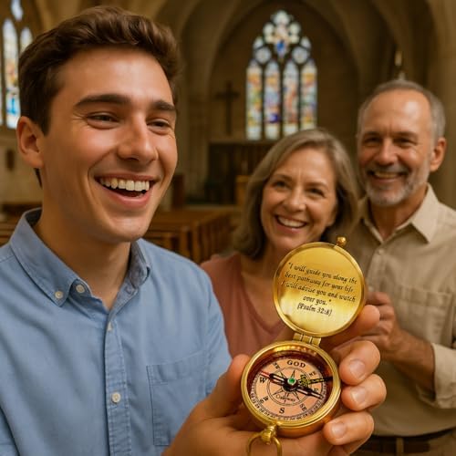 God's Path Compass – Communion & Confirmation Gift for Teenage Boys | Baptism Religious Gifts for Men, Christian, Catholic, Graduation | Sentimental & Inspirational Present – Greeting Card Included