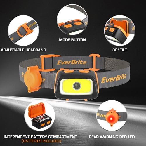 EverBrite 300 Lumens Headlamp with Red/Green/White Light Modes, Tail Light, Adjustable Headband - For Trail Running, Camping, Hiking