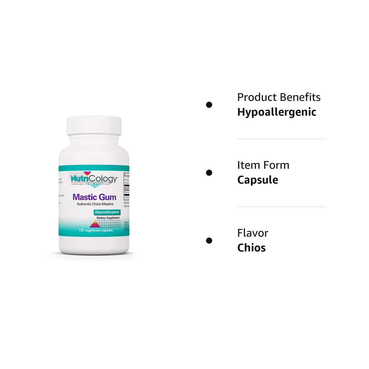 Nutricology Mastic Gum Dietary Supplement - Authentic Chios Matisha, GI Health, Hypoallergenic, Vegetarian Capsules, Gluten Free - 120 Count