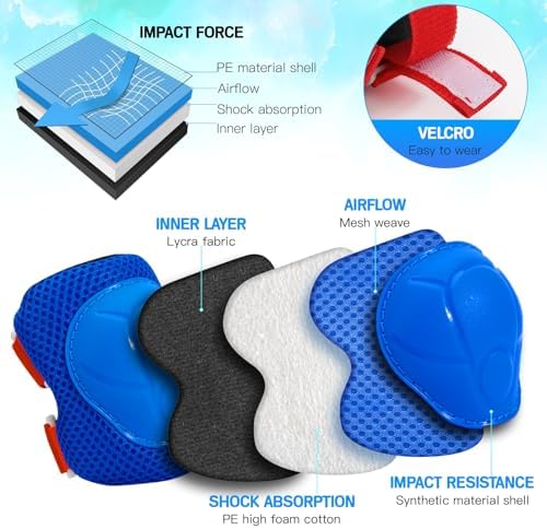 Kids Protective Gear Set Knee Pads for Kids 3-14 Years Toddler Knee and Elbow Pads with Wrist Guards 3 in 1 for Skating Cycling Bike Rollerblading Scooter