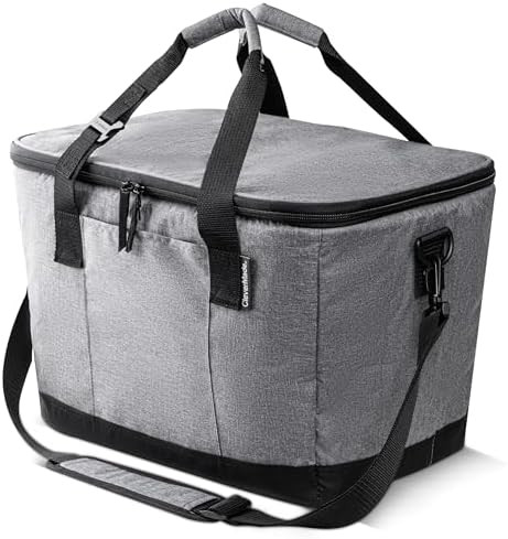 CleverMade Collapsible Cooler Bag 50 Can Beach & Travel Car Cooler, Folding Soft Cooler, Shoulder Strap, Bottle Opener Great Car Coolers for Travel, Cleans Easy, Leak Proof - Gray/Black Gray/Midnight