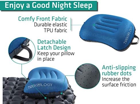 TREKOLOGY Ultralight Inflatable Camping Travel Pillow - ALUFT 2.0 Compressible, Compact, Comfortable, Ergonomic Inflating Pillows for Neck & Lumbar Support While Camp, Hiking, Backpacking