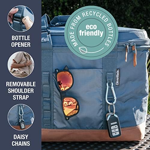 CleverMade Collapsible Insulated Cooler Bag – 50 Can Leakproof Soft Cooler for Beach, Travel, Car – Shoulder Strap, Bottle Opener – Ocean