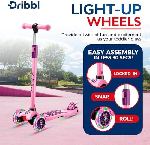 3-Wheel Kids Scooter - Lean-to-Steer Technology, Adjustable Height Handlebar, Wide Deck, Scooter for Boys & Girls Ages 3+, Child Safety Approved, Support Riders Up to 165 lbs, Purple and Pink