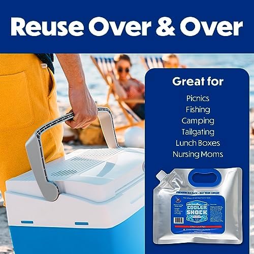 Cooler Shock Reusable Ice Packs for Cooler - Long Lasting Cold Freezer Packs for Coolers and Lunch Boxes - Cooler Ice Packs for Camping Gear, Fishing, Road Trips, Beach Must Haves