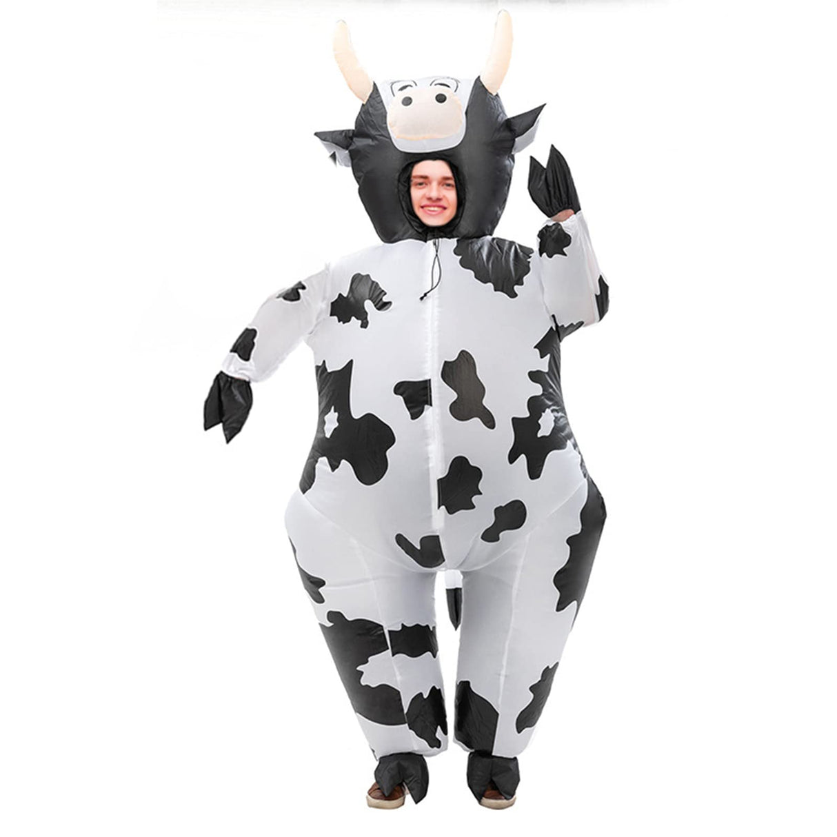 ZISUEX Inflatable Cow Costume Adult Cow Blow Up Suit Halloween Costume Jumpsuit Fancy Party Christmas Inflatable Suit (White, L:4.9ft to 6.2ft)