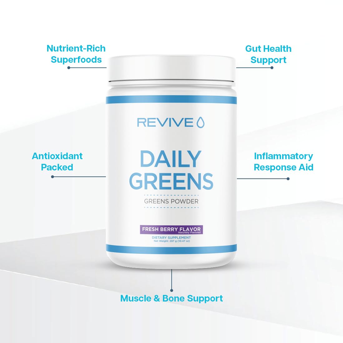 Revive MD Daily Green Powder Superfood (Fresh Berry) - Supergreens Powder to Support Energy Levels - Green Juice That Improves Fiber Intake - Vegetable Supports Digestion and Gut Health