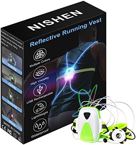 LED Reflective Running Vest with Front Light,Running Lights for Runners,Reflective Running Gear for Men/Women Running,Cycling or Walking, High Visibility Warning LED Lights
