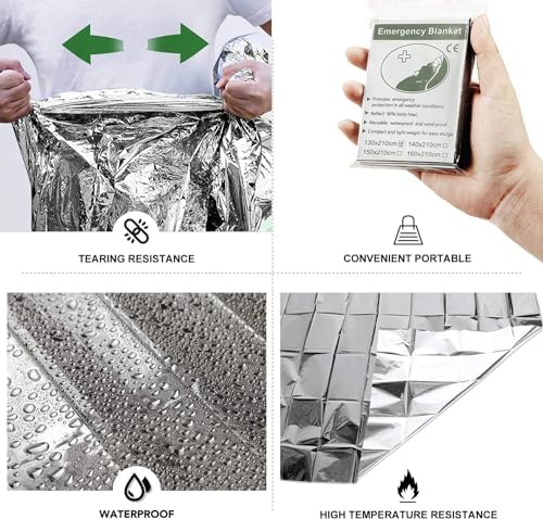 Emergency Foil Blanket Silver (25 Pack), Survival Thermal Mylar Blankets Individually Packaged Perfect for Outdoors, Hiking, Survival, Marathons or First Aid