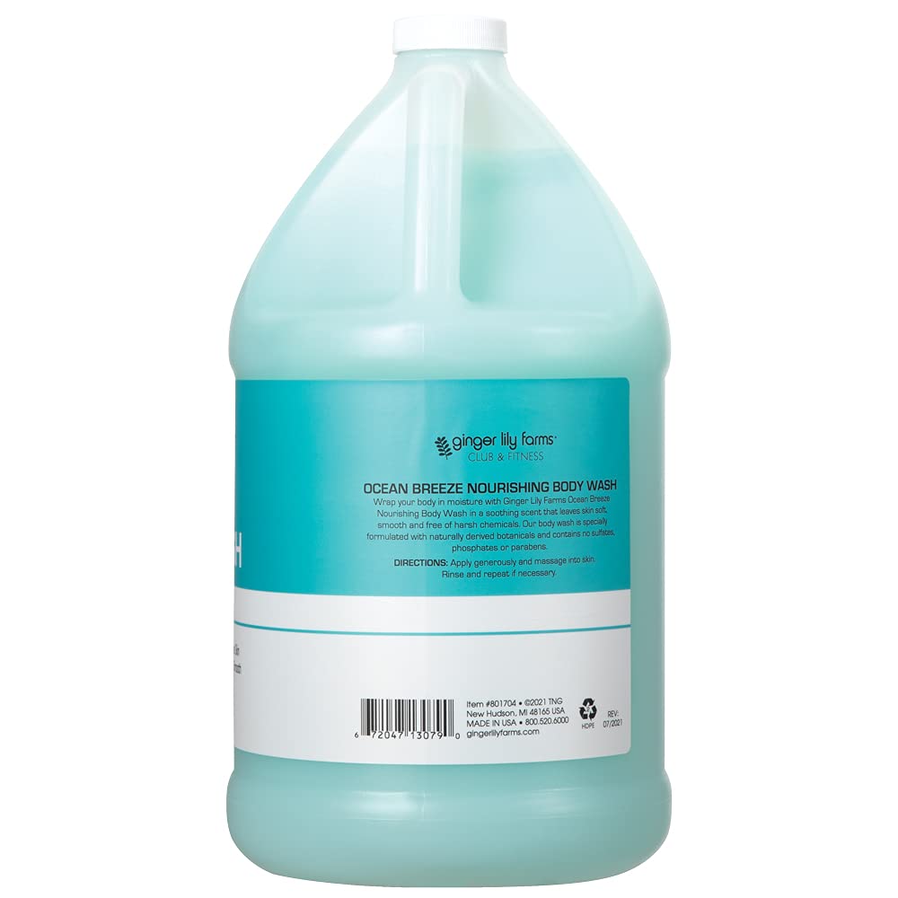 Ginger Lily Farms Club & Fitness Nourishing Body Wash, 100% Vegan & Cruelty-Free, Ocean Breeze Scent, 1 Gallon Refill (Pack of 4)