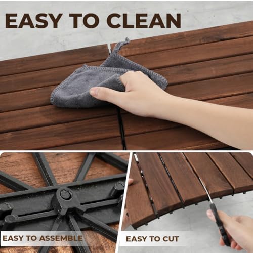 Pack of 10 Deck Tiles - 12"x12" Interlocking Natural Solid Acacia Wood for Outdoor & Indoor, Patio Garden, Balcony, Poolside - Brown Color