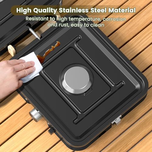 OGERY 2-Burner Foldable Camping Stove with Griddle (Textured & Smooth) and Carrying Bag, Portable Propane Camp Stove with 2 Adjustable Burners & Piezo Ignition, for Camping Tailgating Essentials Gear