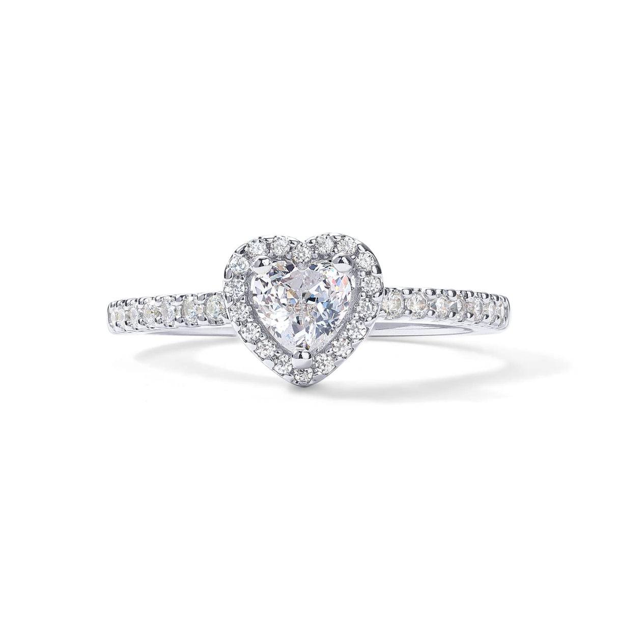 PAVOI 14K Gold Plated Heart Halo Promise Ring for Women - White Gold
