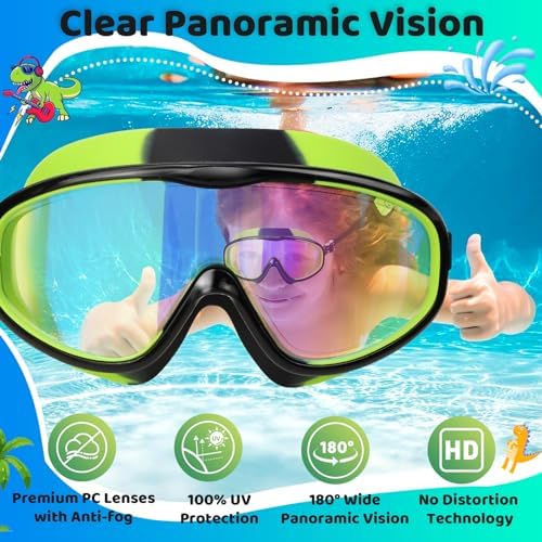 Vvinca Kids Swim Goggles for Age 2-8, Toddler-Goggles with Fabric Strap No Leak Pain-Free, Anti-Fog Goggles for Girls Boys