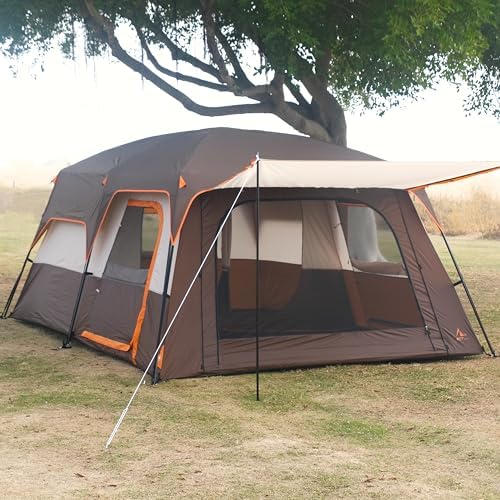 KTT Extra Large Tent 10-12-14 Person(Style-B),Family Cabin Tents,2 Rooms,3 Doors and 3 Windows with Mesh,Straight Wall,Waterproof,Double Layer,Big Tent for Outdoor,Picnic,Camping,Family Gathering