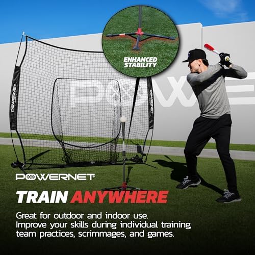 PowerNet Baseball Softball Practice Net 7x7 with Baseball Accessories for Practice Pitching, Batting & Fielding, Ball Caddy, Weighted Baseballs, Tee