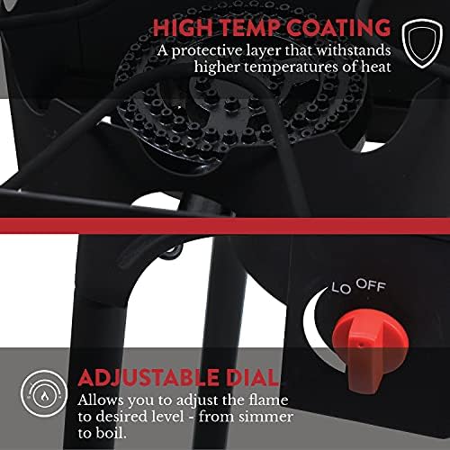 Gas One Propane Double Burner Two Burner Camp Stove with Windscreen Outdoor High Pressure Propane 2 Burner Adjustable PSI Regulator and 4ft Steel Braided Hose With Removable Legs