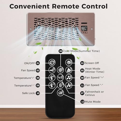 Built-in Register Booster Fan with Cover for Air Heat Vent with Fan,Fits 4"x10" Duct/Ceiling/Floor Vents, Improves AC & Heating/Cooling,Quiet 10-Speed Household/Bedroom Ventilation,smart,Bronze