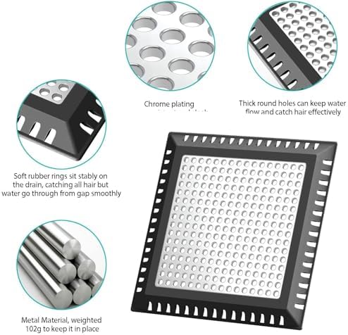 Shower Drain Hair Catcher/Drain Strainer/Shower Drain Cover for Bathroom Floor Drain, Stainless Steel and Silicone (6 inch, Black)