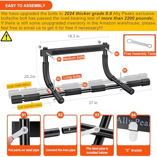 Ally Peaks Pull Up Bar for Doorway | Thickened Steel Max Limit 440 lbs Upper Body Fitness Workout Bar| Multi-Grip Strength for Doorway | Indoor Chin-Up Bar Fitness Trainer for Home Gym Portable