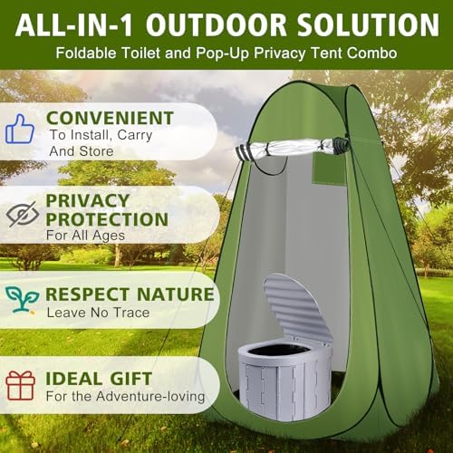 Privacy Tent & Portable Toilet for Adults Camping, 190T Oxford Cloth Outdoor Shower Tent Porta Potty Kit for Camp Travel Car Trips Toilet Bathroom Changing Room Ice Fishing Shelter and Gifts