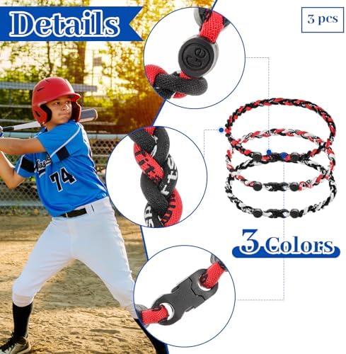 Junkin Baseball Necklaces Three Braided Rope Titanium Necklace for Team Gifts Boys Men Player Softball Fans Sports