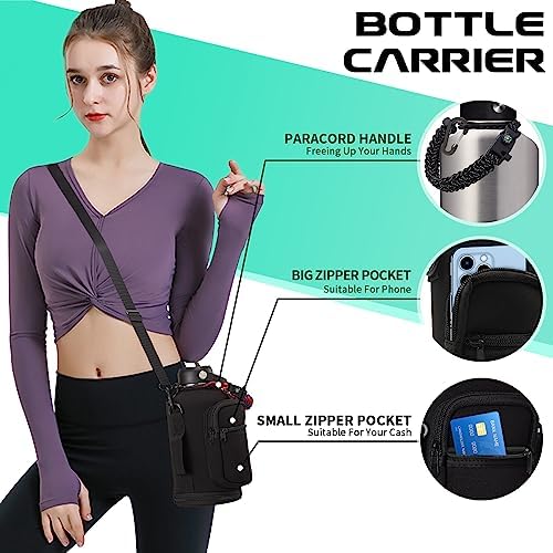 64 oz Insulated Water Bottle Stainless Steel - Gallon Water Bottle with Straw, Half Gallon Water Jug Wide Mouth, Sweat-Proof Metal Flask Mug with Paracord Handle For Gym Camping Hiking