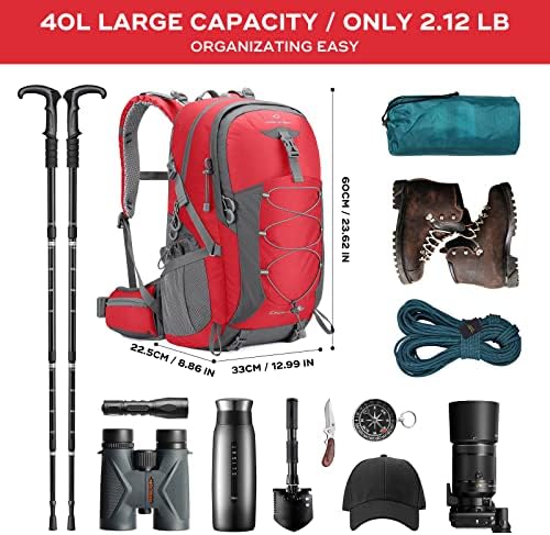 Maelstrom Hiking Backpack,Camping Backpack,40L Waterproof Hiking Daypack with Rain Cover,Lightweight Travel Backpack,Red