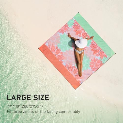 Beach Blanket Waterproof Sandproof Extra Large Beach Mat 79" X 83"/120"x108"for 1-8 Adults Quick Drying Durable Outdoor Picnic Mat for Beach Travel Camping Hiking