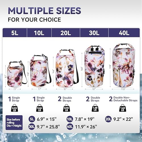 MARCHWAY Floating Waterproof Dry Bag Backpack 5L/10L/20L/30L/40L, Roll Top Sack Keeps Gear Dry for Kayaking, Rafting, Boating, Swimming, Camping, Hiking, Beach, Fishing