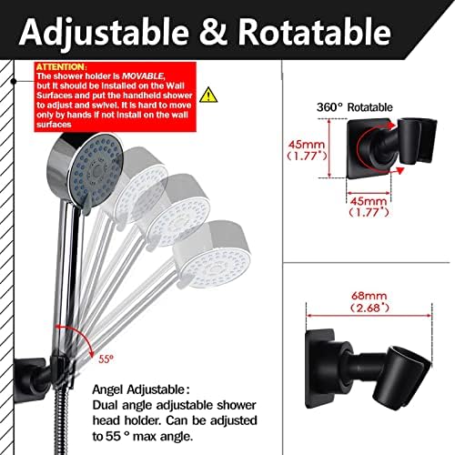 Shower Head Holder All Meta Handheld Shower Wand Bracket Adhesive Shower Wall Mount Holder Brass Shower Spray Holder Black, Drill Free Glue Installation