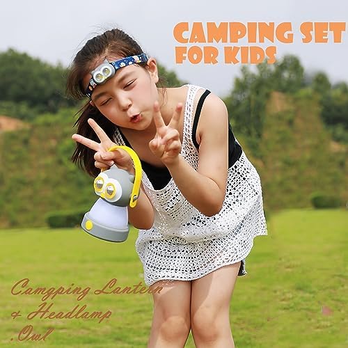 Kids Camping Lantern with Headlamp LED Light | Outdoor Adventure Flashlight for Children | Safe & Durable Camping Gear | AA Battery Powered | Kids' Night Camping Essential | Pink Owl