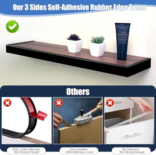 Rubber Edge Trim, Self-Adhesive Flexible Edge Protector for Plywood, Cabinet and Drawer, 3/4" Peel and Stick U Shaped Edge Banding for Wood, EPDM Material, Fit 0.75"(19mm), Length 10Ft