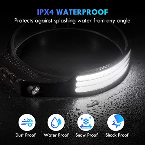 LED Headlamp Rechargeable (2 PCS), 230° Wide Beam Head Lamp with Motion Sensor, Waterproof Head Light Flashlight for Hiking, Running, Repairing, Fishing Cycling (Black 4)