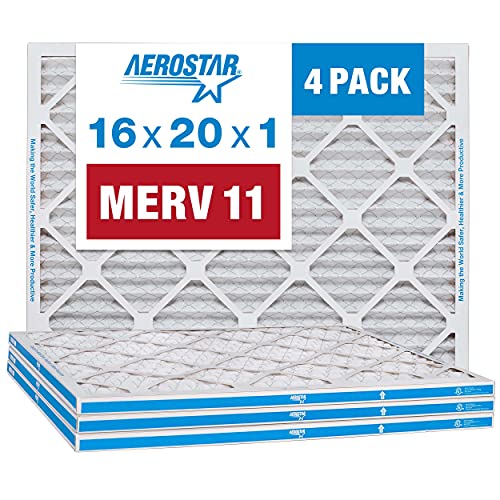 Aerostar 16x20x1 MERV 11 - 4 Count - Pleated HVAC, Furnace & Air Conditioner Filters - Removes Dust, Cold & Flu Germs, Lint, Mold, Pet Dander, Allergy-Causing Pollen, Smog & Smoke