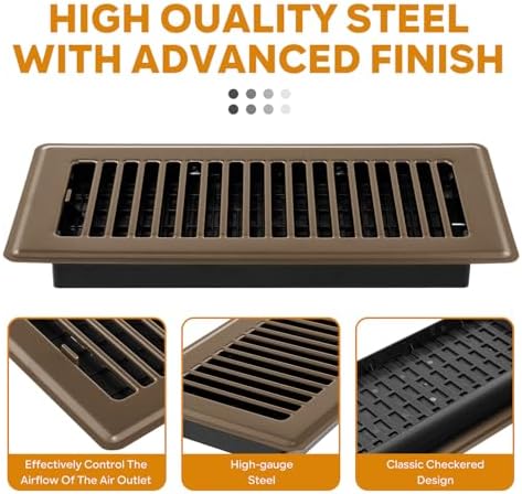 Floor Register 4x10, Floor Vent Covers, Heavy Duty Steel Walkable Floor Vents, for Sidewall and Floor, Brown 10 Pack
