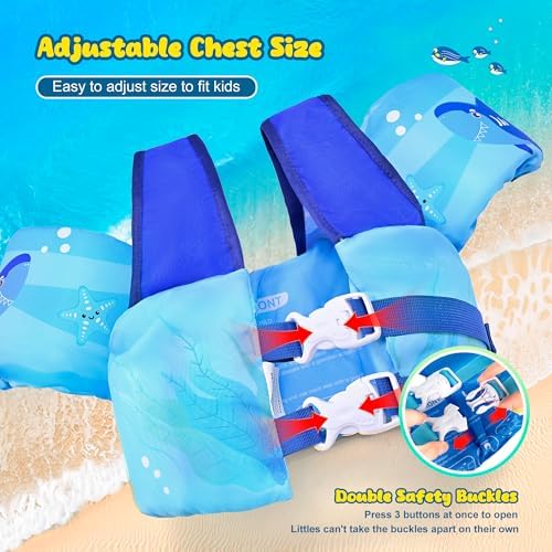 NEMONE Toddler Swim Vest for 22-70 lbs Kids Floaties Swim Jacket with Arm Water Wings for Girls Boys 2 3 4 5 6 7 Years Old Sea Beach Pool